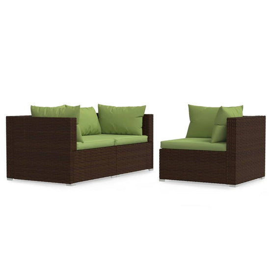3-delige Loungeset met kussens poly rattan bruin MeubelReus