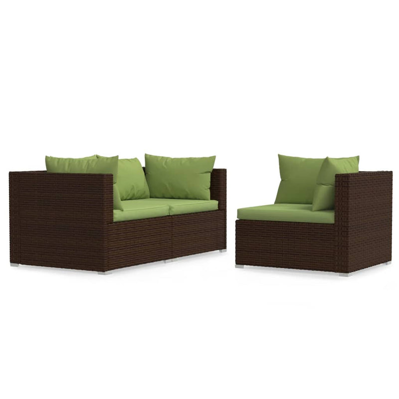3-delige Loungeset met kussens poly rattan bruin MeubelReus