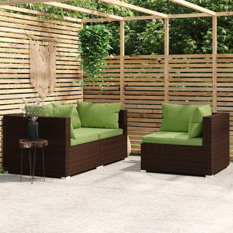 3-delige Loungeset met kussens poly rattan bruin MeubelReus
