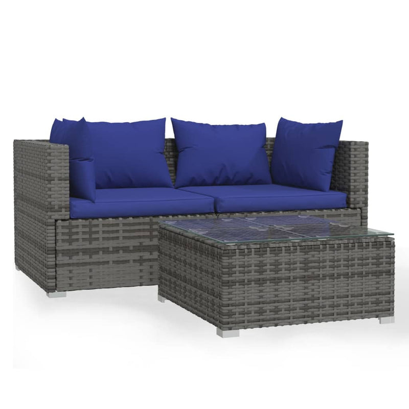 3-delige Loungeset met kussens poly rattan grijs MeubelReus