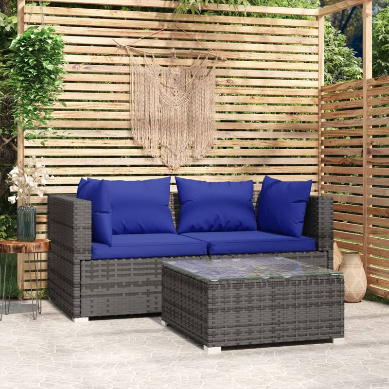 3-delige Loungeset met kussens poly rattan grijs MeubelReus