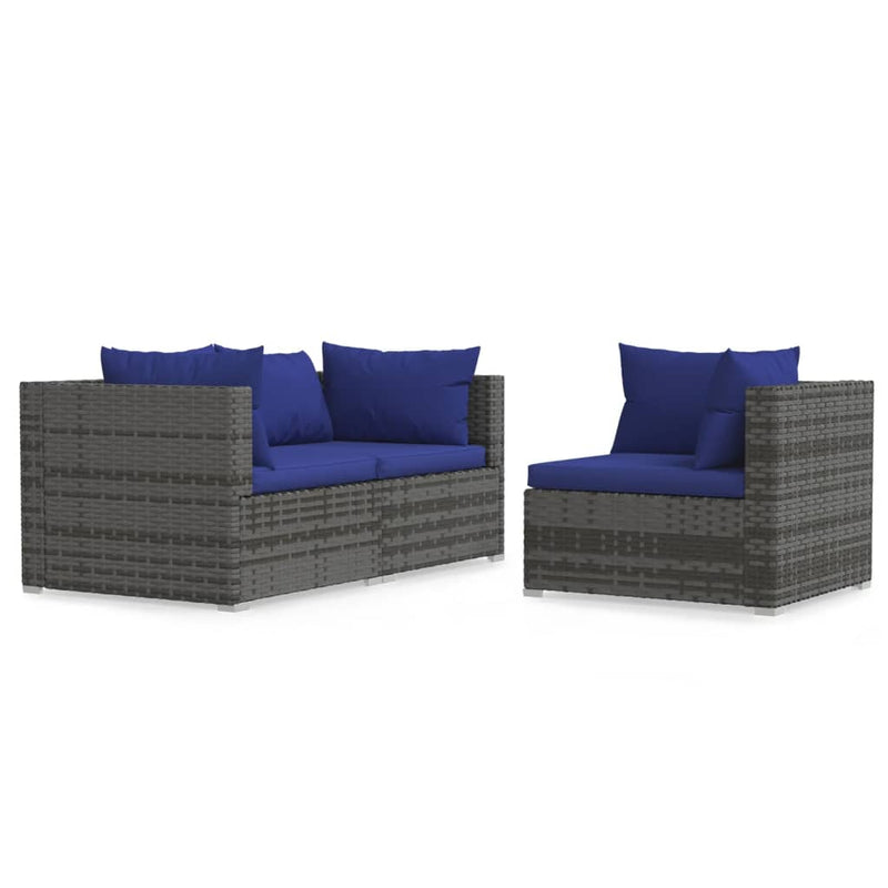 3-delige Loungeset met kussens poly rattan grijs MeubelReus