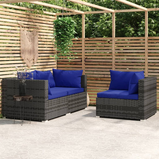 3-delige Loungeset met kussens poly rattan grijs MeubelReus