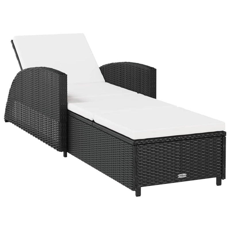 Ligbed met crèmewit kussen poly rattan zwart MeubelReus
