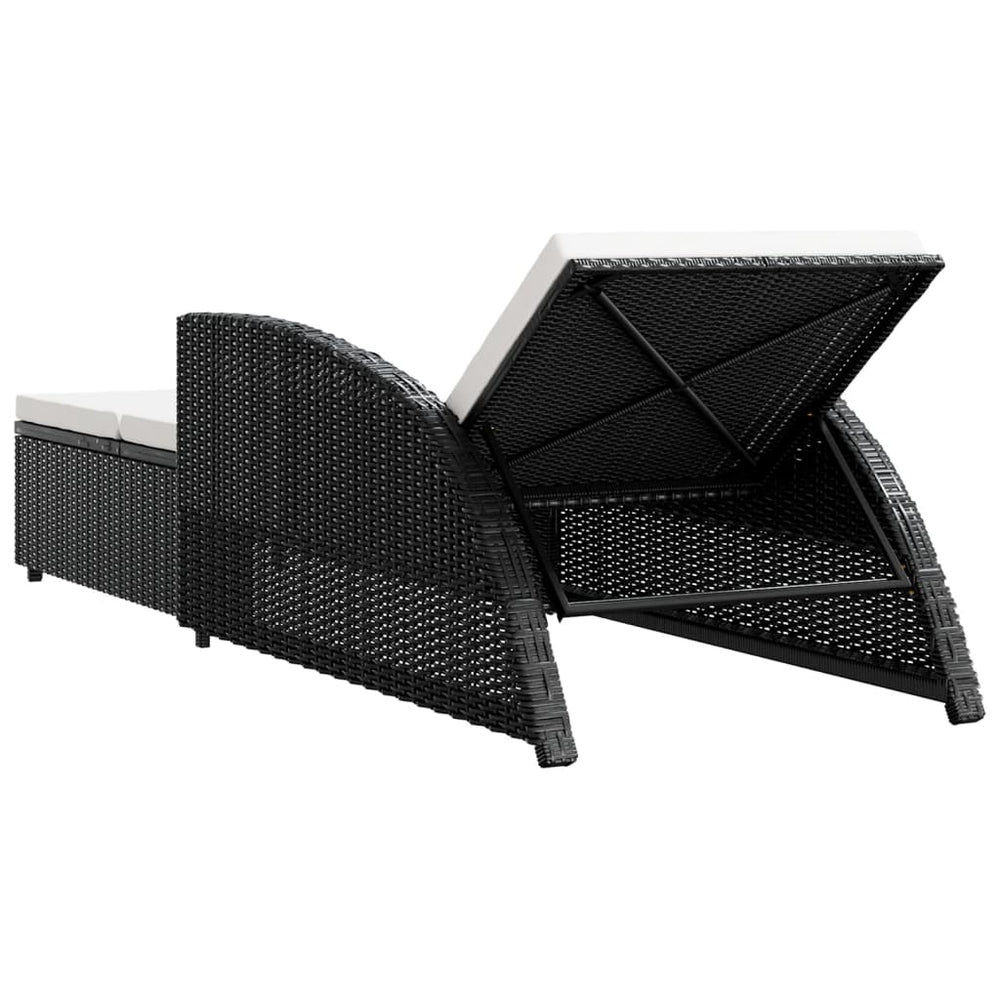 Ligbed met crèmewit kussen poly rattan zwart MeubelReus