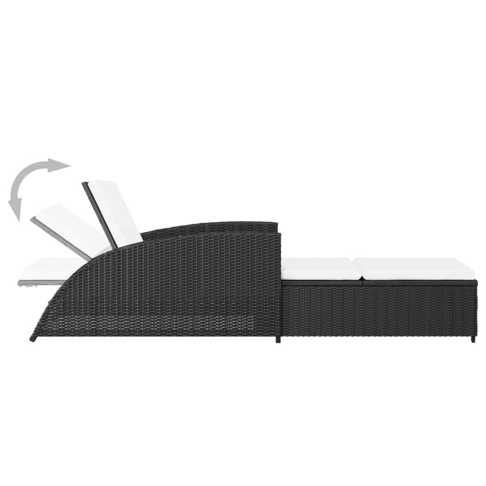 Ligbed met crèmewit kussen poly rattan zwart MeubelReus