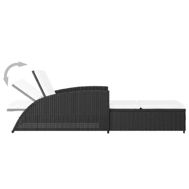 Ligbed met crèmewit kussen poly rattan zwart MeubelReus