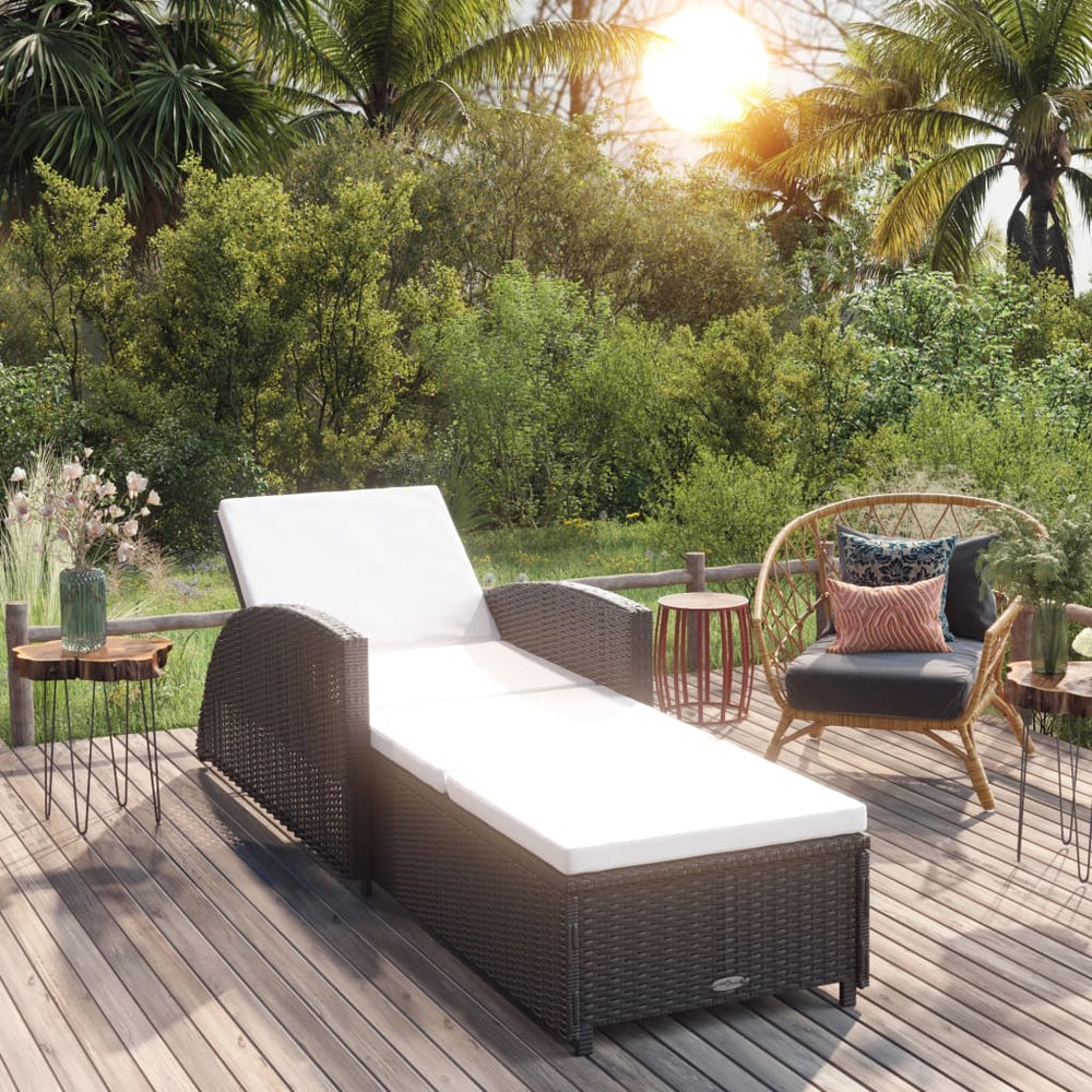 Ligbed met crèmewit kussen poly rattan zwart MeubelReus