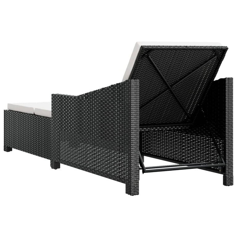 Ligbed met crèmewit kussen poly rattan zwart MeubelReus