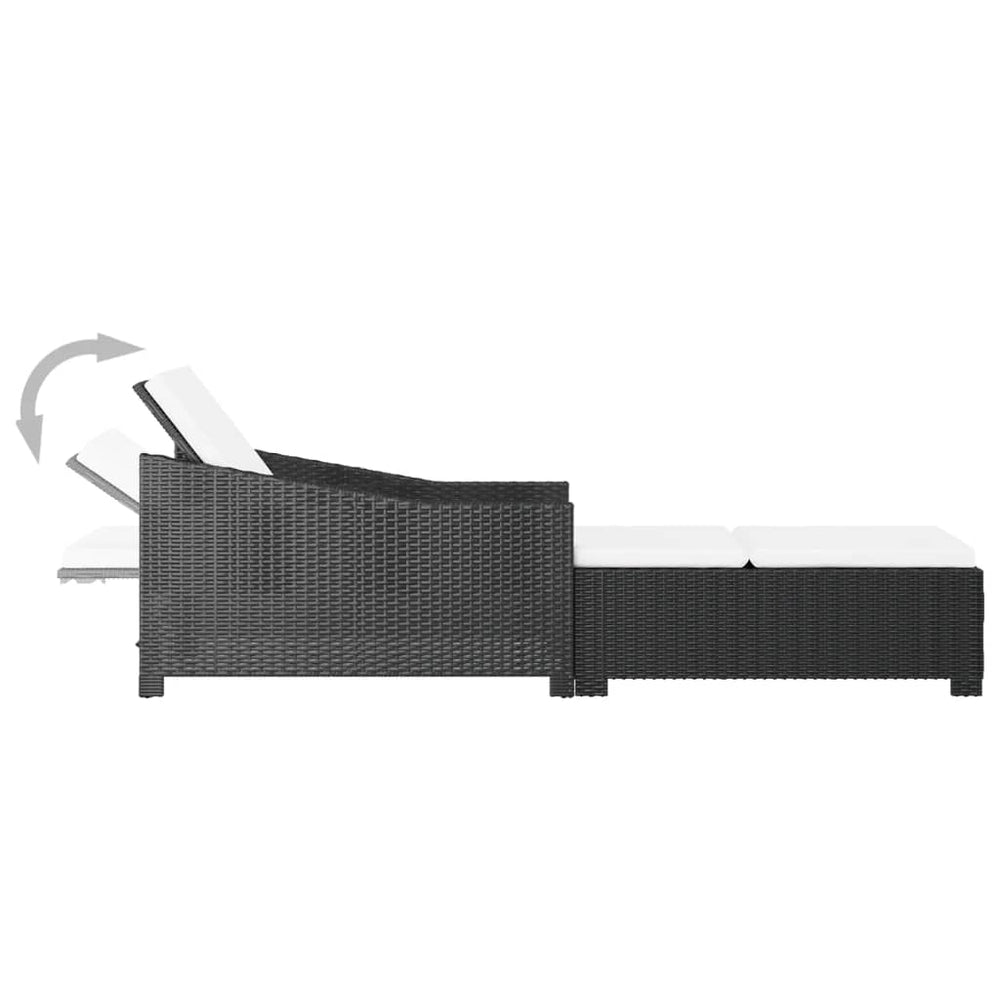 Ligbed met crèmewit kussen poly rattan zwart MeubelReus