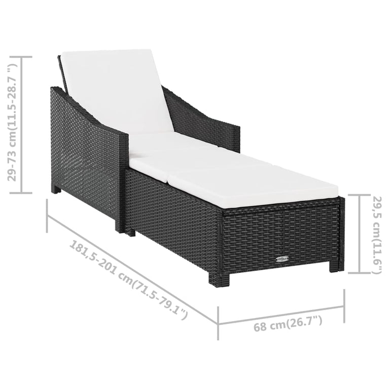 Ligbed met crèmewit kussen poly rattan zwart MeubelReus