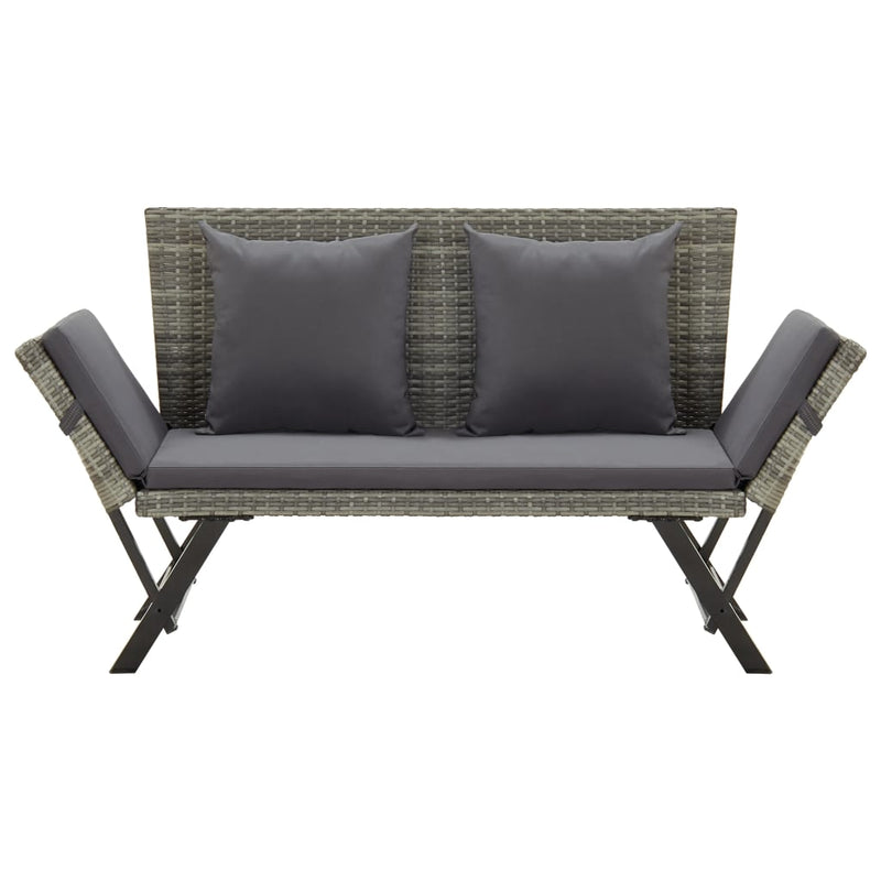 Tuinbankje met kussens 176 cm poly rattan grijs