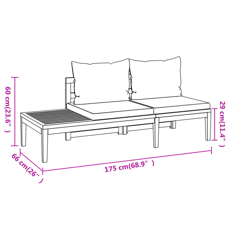 3-delige Loungeset met crèmewitte kussens acaciahout MeubelReus