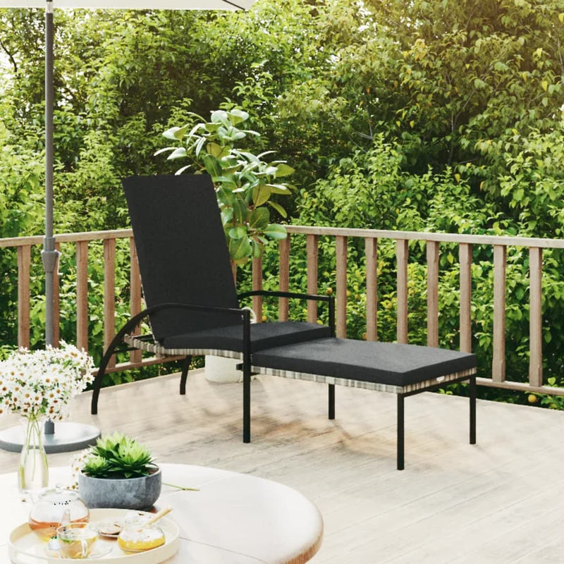Ligbed met voetensteun polyetheen rattan grijs MeubelReus