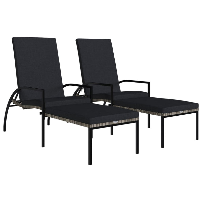 Ligbedden 2 st met voetensteun polyetheen rattan grijs MeubelReus