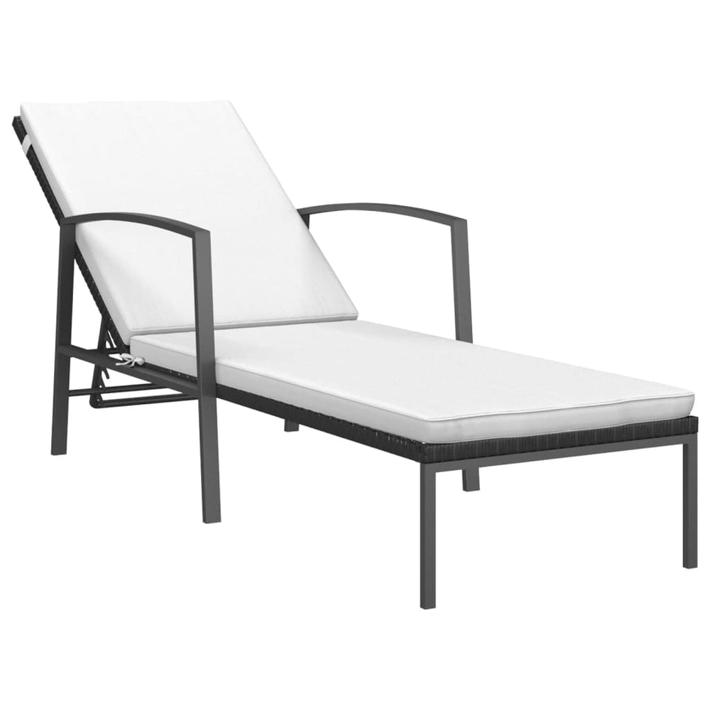 Ligbed met kussen poly rattan zwart MeubelReus