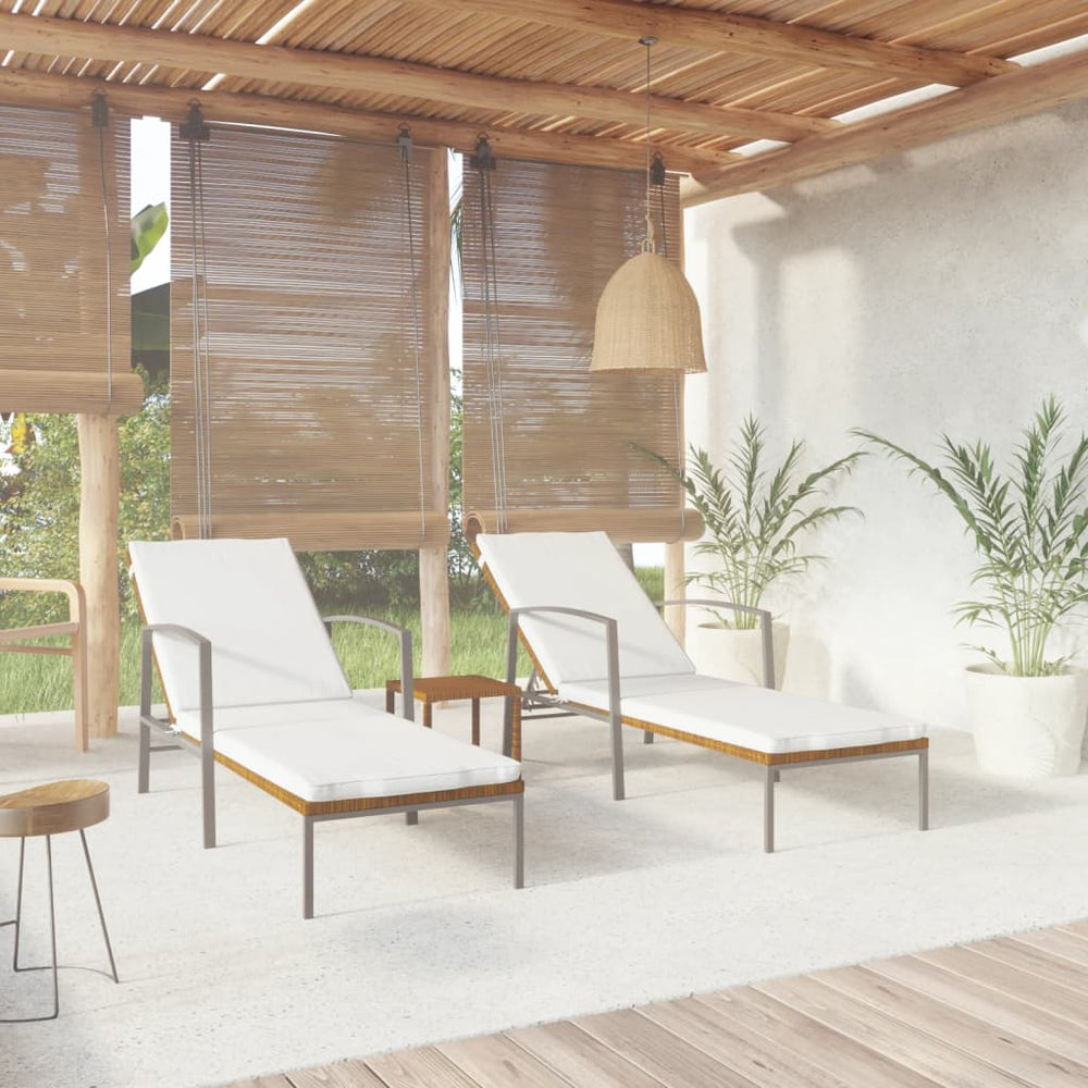 Ligbedden 2 st met tafel poly rattan bruin MeubelReus