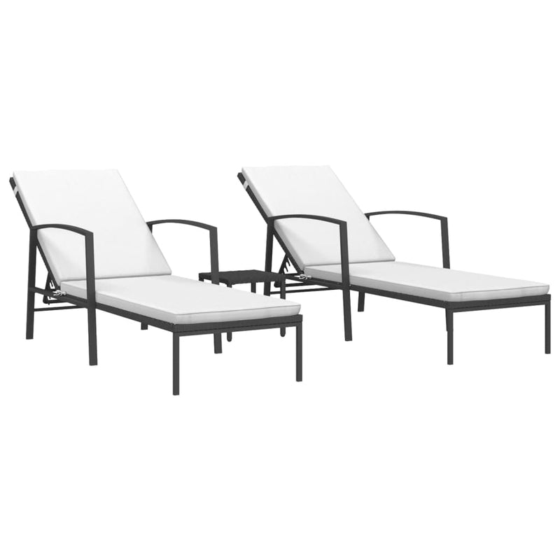 Ligbedden 2 st met tafel poly rattan zwart MeubelReus