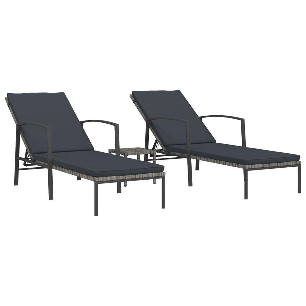 Ligbedden 2 st met tafel poly rattan grijs MeubelReus