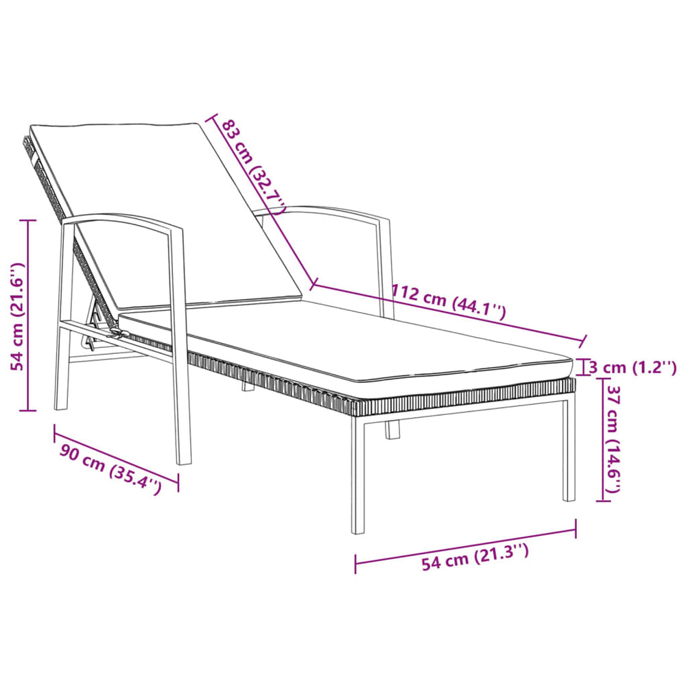Ligbedden 2 st met tafel poly rattan grijs MeubelReus
