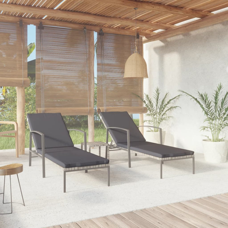 Ligbedden 2 st met tafel poly rattan grijs MeubelReus