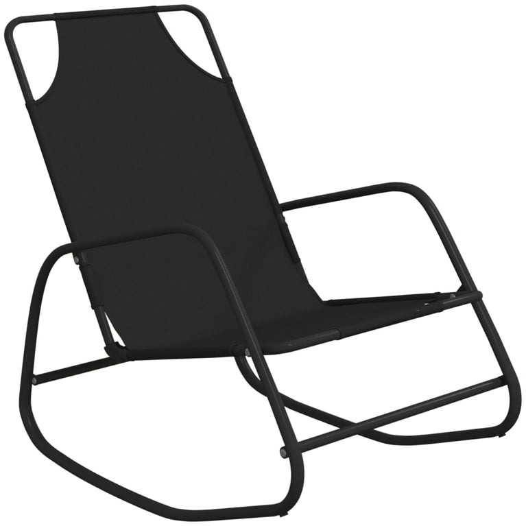 Ligstoelen 2 st schommelend staal en textileen zwart MeubelReus