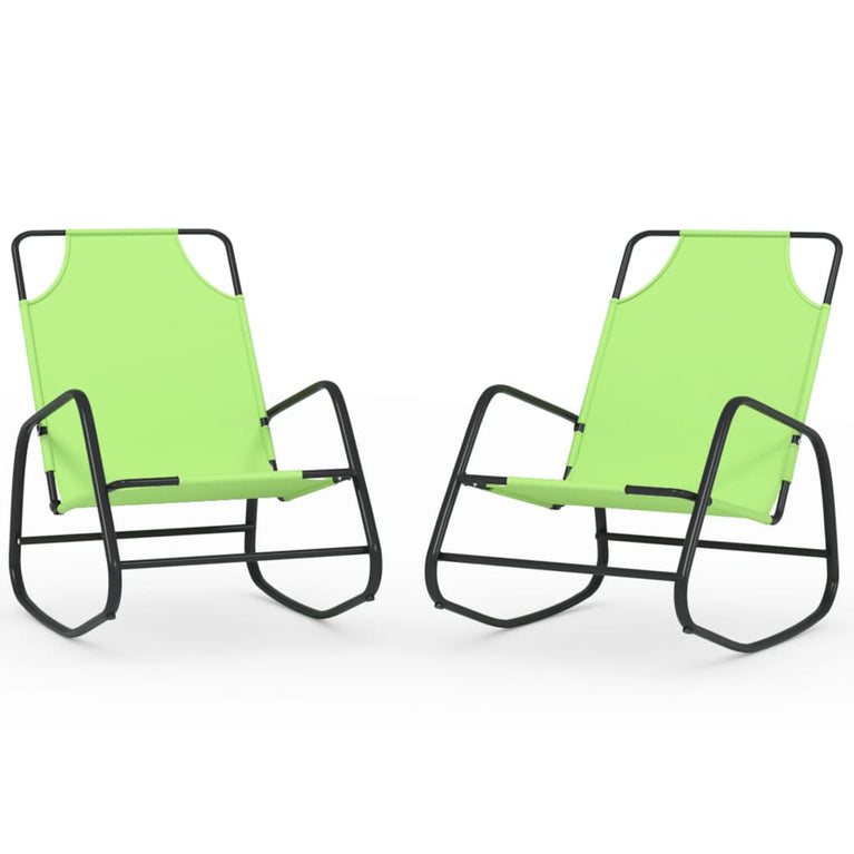 Ligstoelen 2 st schommelend staal en textileen groen MeubelReus