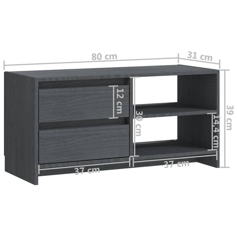 Tv-meubel 80x31x39 cm massief grenenhout grijs MeubelReus
