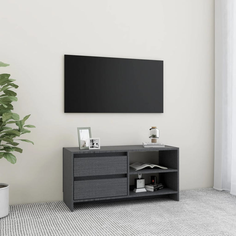 Tv-meubel 80x31x39 cm massief grenenhout grijs MeubelReus