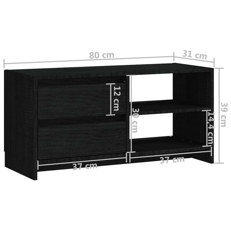 Tv-meubel 80x31x39 cm massief grenenhout zwart MeubelReus