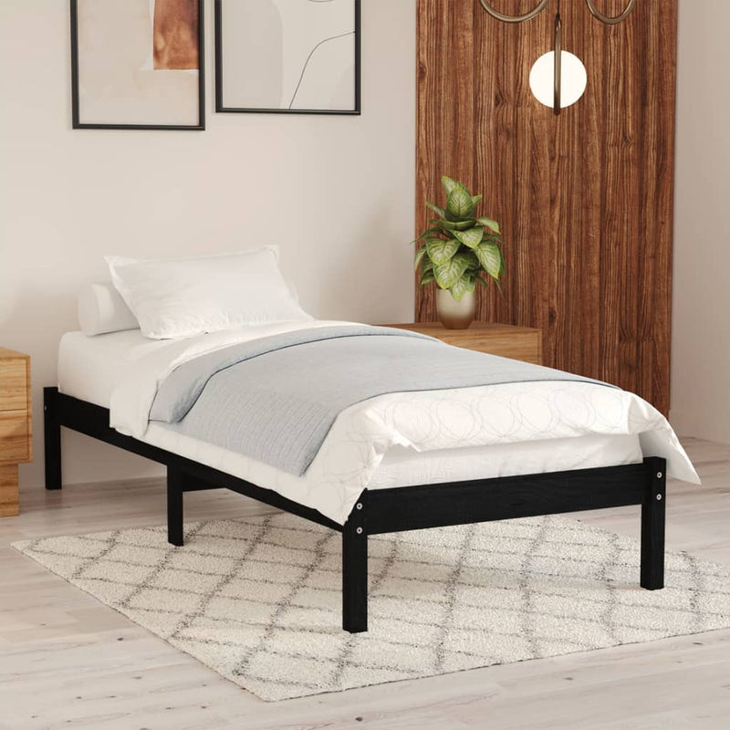 Bedframe massief hout zwart 75x190 cm 2FT6 small single