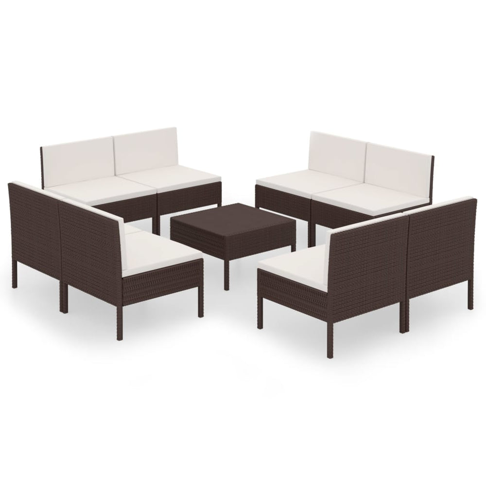 9-delige Loungeset met kussens poly rattan bruin MeubelReus