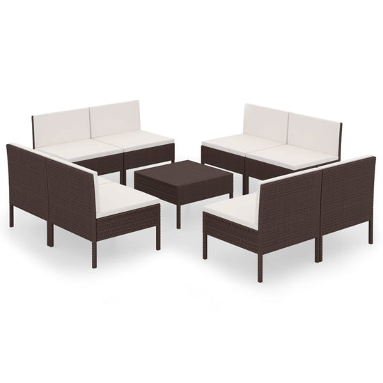 9-delige Loungeset met kussens poly rattan bruin MeubelReus