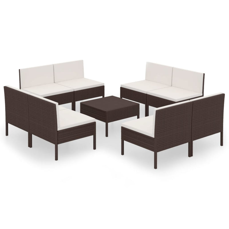 9-delige Loungeset met kussens poly rattan bruin MeubelReus