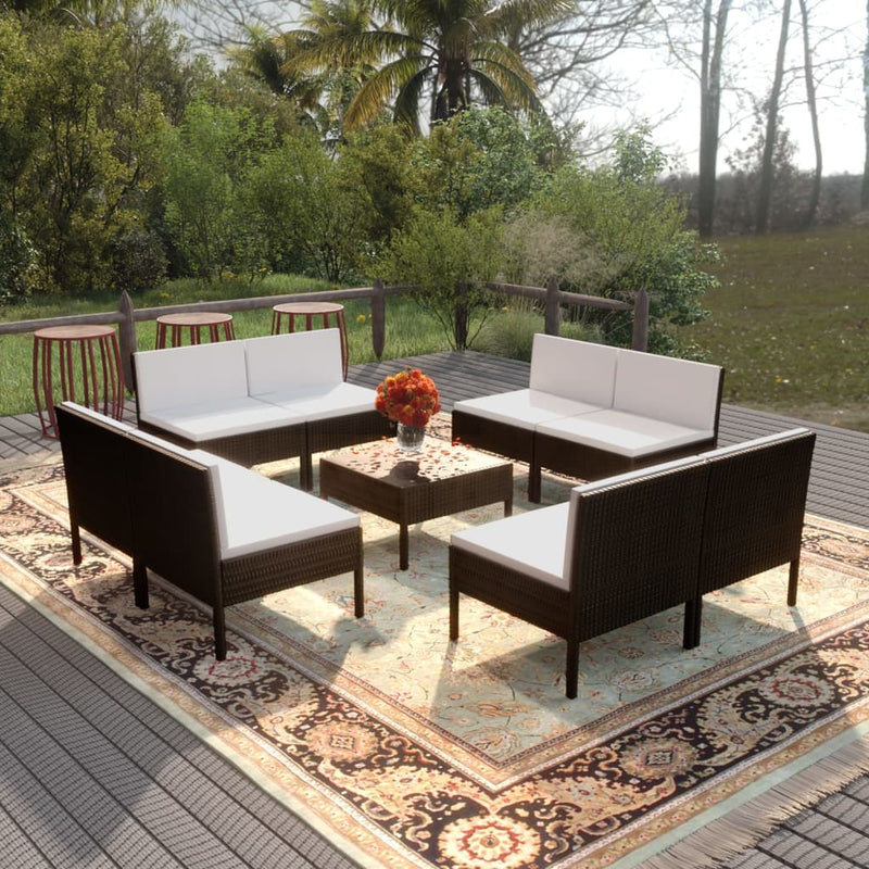 9-delige Loungeset met kussens poly rattan zwart MeubelReus