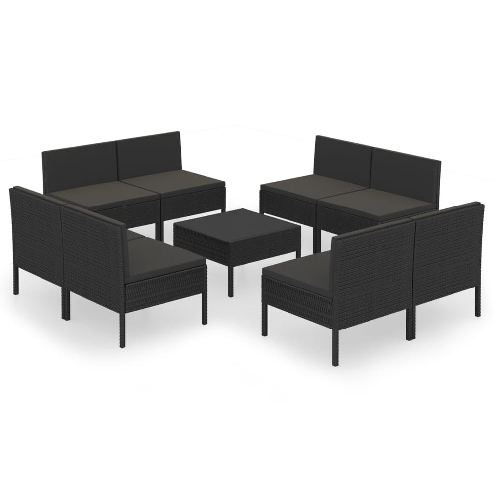 9-delige Loungeset met kussens poly rattan zwart MeubelReus