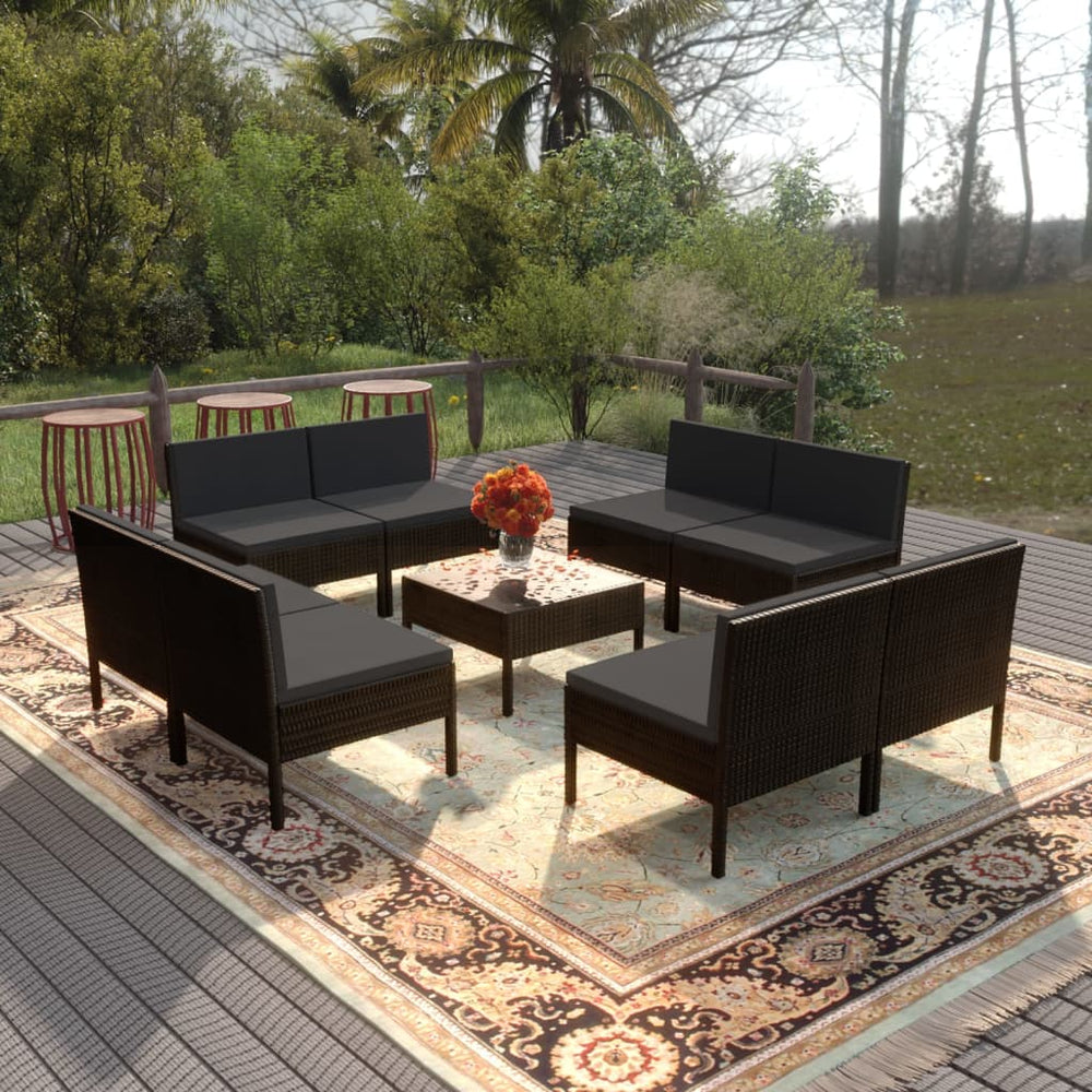 9-delige Loungeset met kussens poly rattan zwart MeubelReus