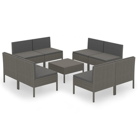 9-delige Loungeset met kussens poly rattan grijs MeubelReus