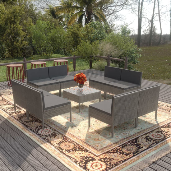 9-delige Loungeset met kussens poly rattan grijs MeubelReus