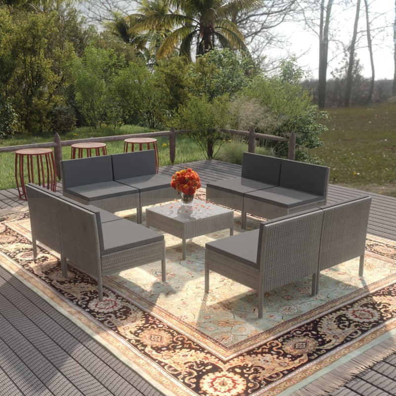 9-delige Loungeset met kussens poly rattan grijs MeubelReus