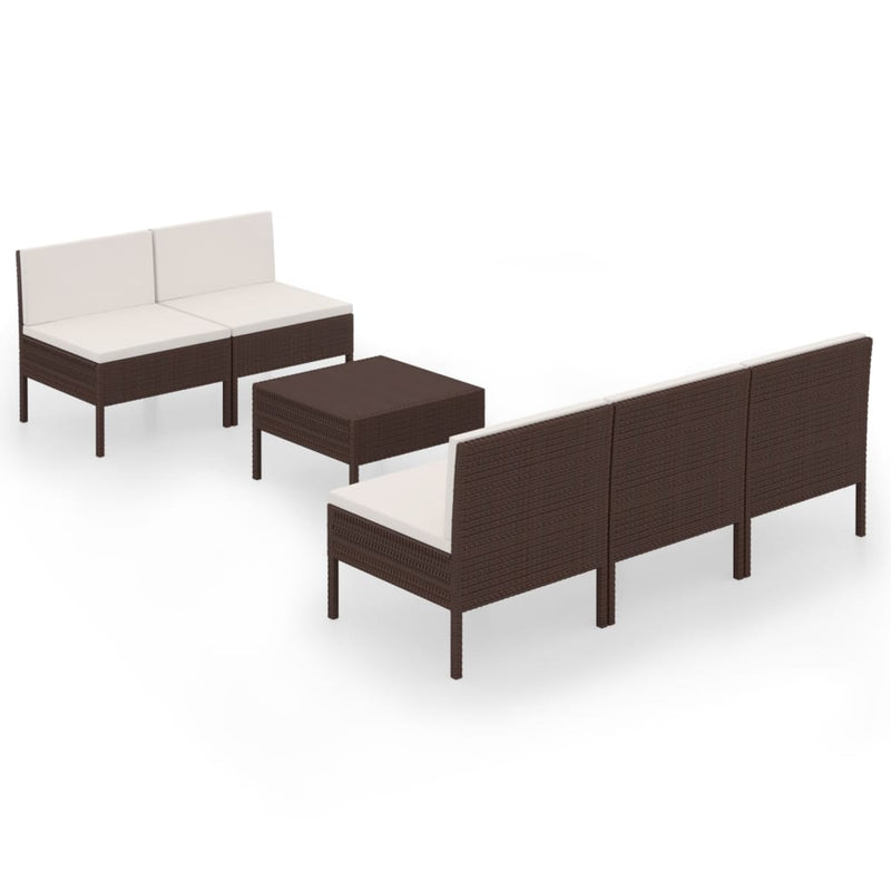 6-delige Loungeset met kussens poly rattan bruin MeubelReus
