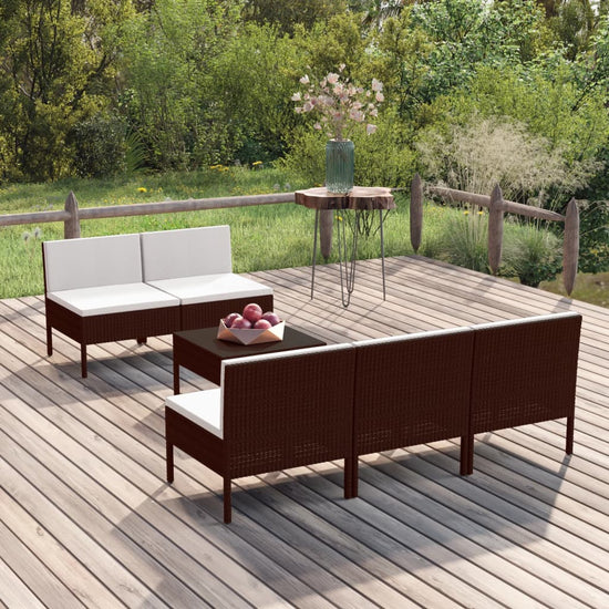 6-delige Loungeset met kussens poly rattan bruin MeubelReus
