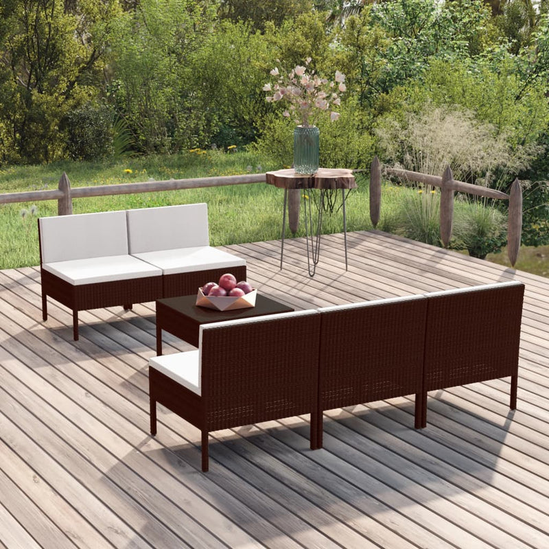 6-delige Loungeset met kussens poly rattan bruin MeubelReus