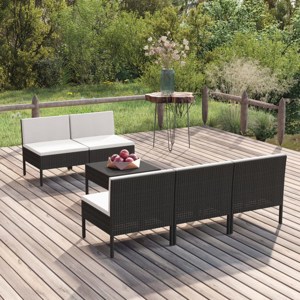 6-delige Loungeset met kussens poly rattan zwart MeubelReus