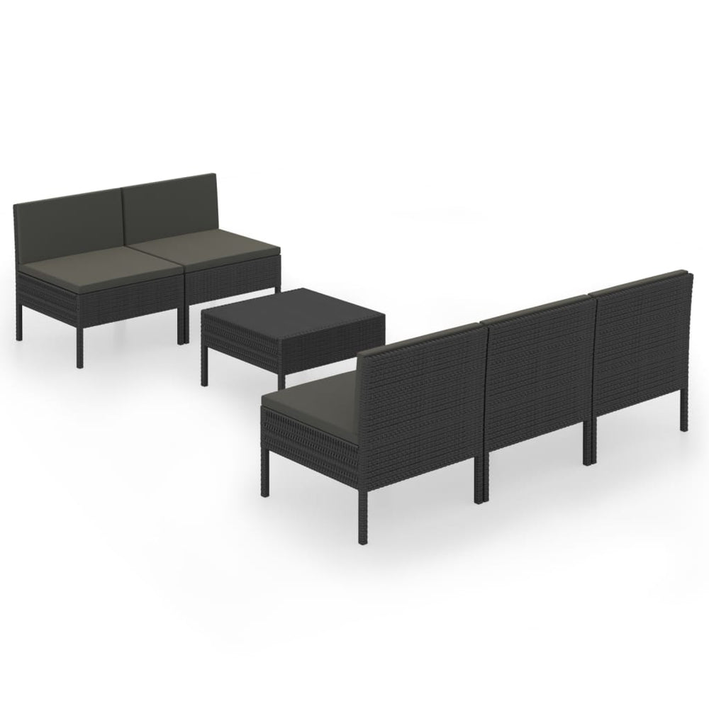 6-delige Loungeset met kussens poly rattan zwart MeubelReus