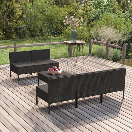 6-delige Loungeset met kussens poly rattan zwart MeubelReus