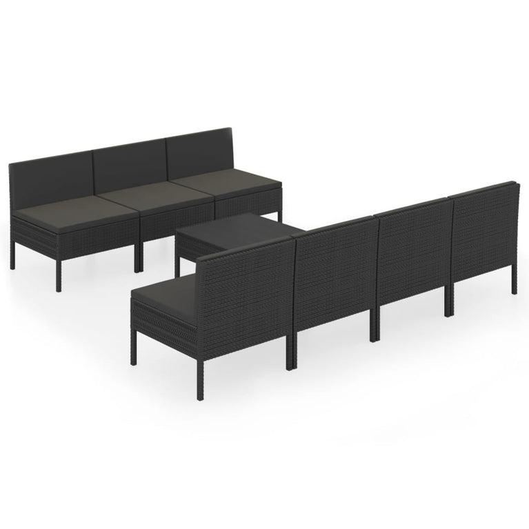 8-delige Loungeset met kussens poly rattan zwart MeubelReus