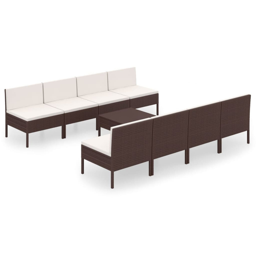 9-delige Loungeset met kussens poly rattan bruin MeubelReus
