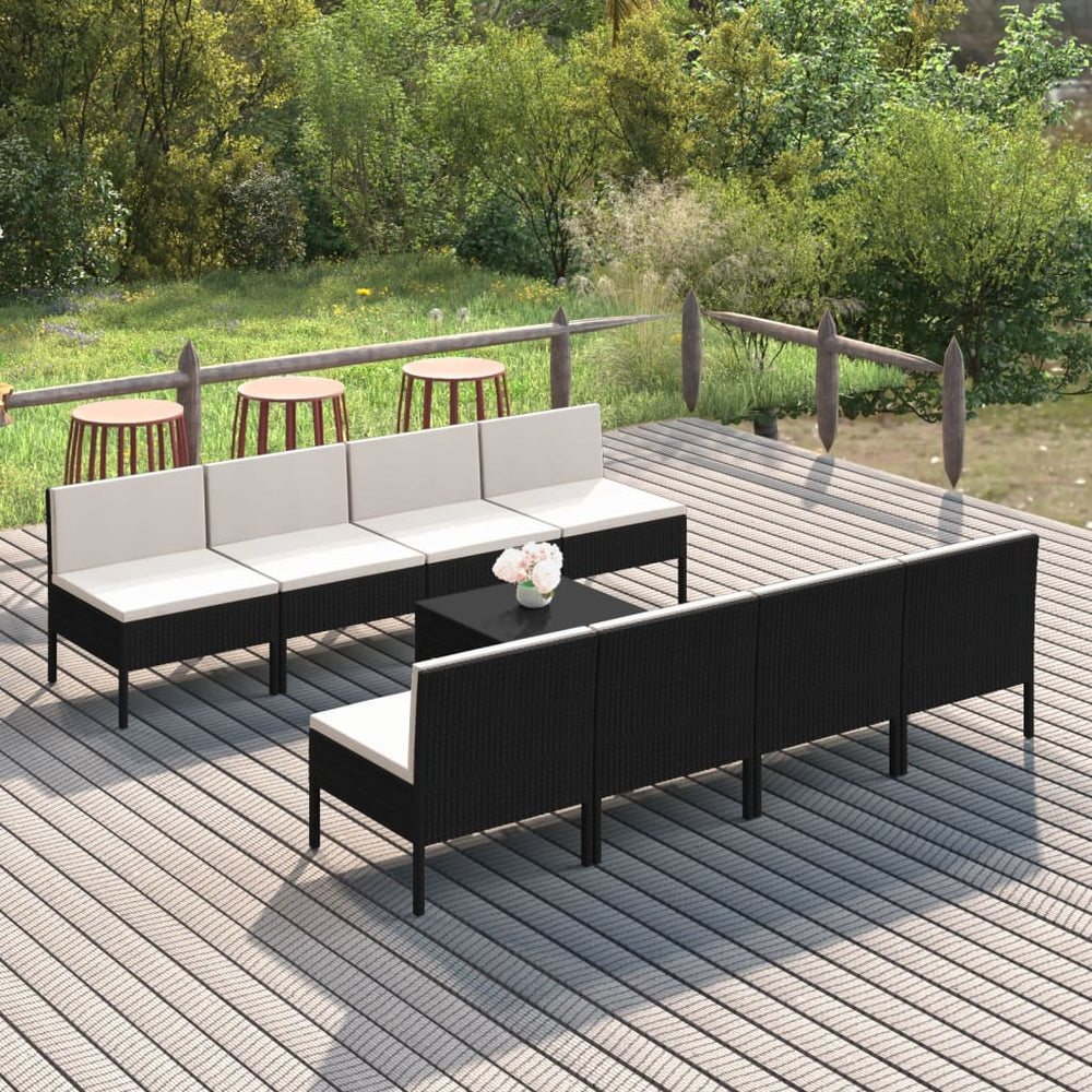9-delige Loungeset met kussens poly rattan zwart MeubelReus