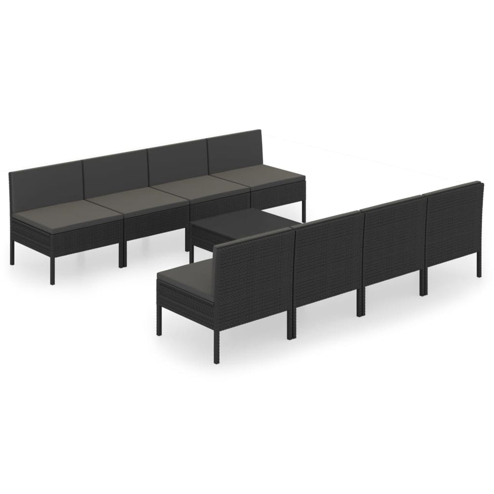 9-delige Loungeset met kussens poly rattan zwart MeubelReus